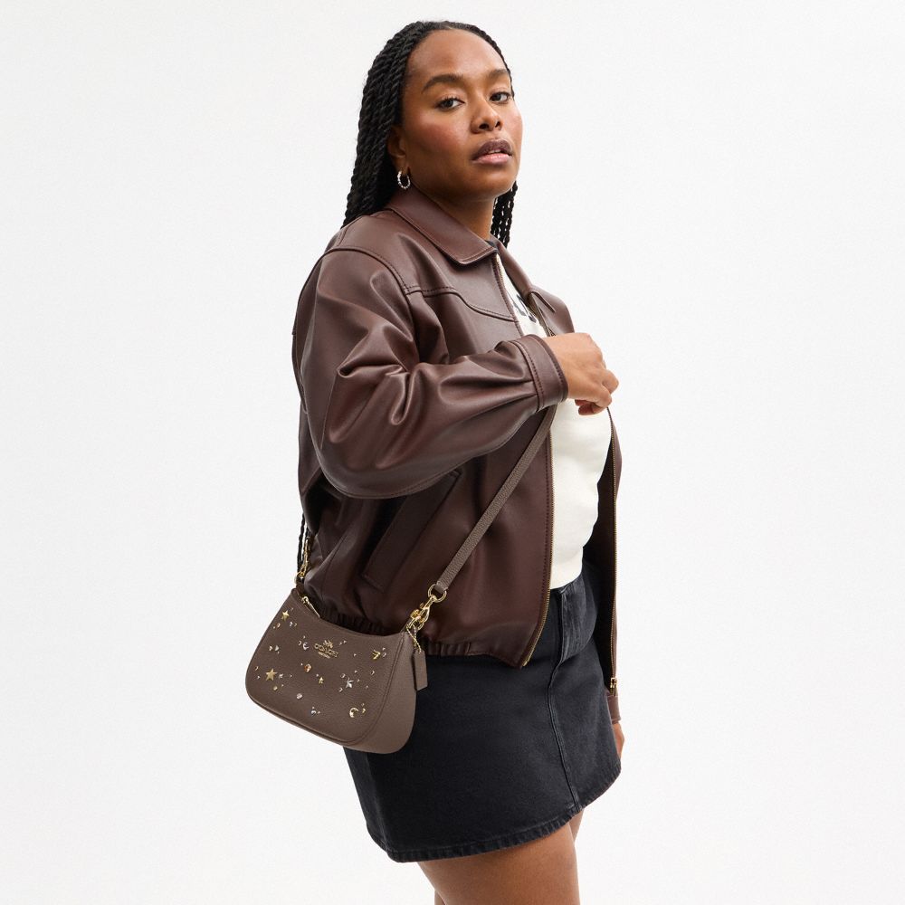 Coach Teri Shoulder Bag With Rivets Gold Dark Stone