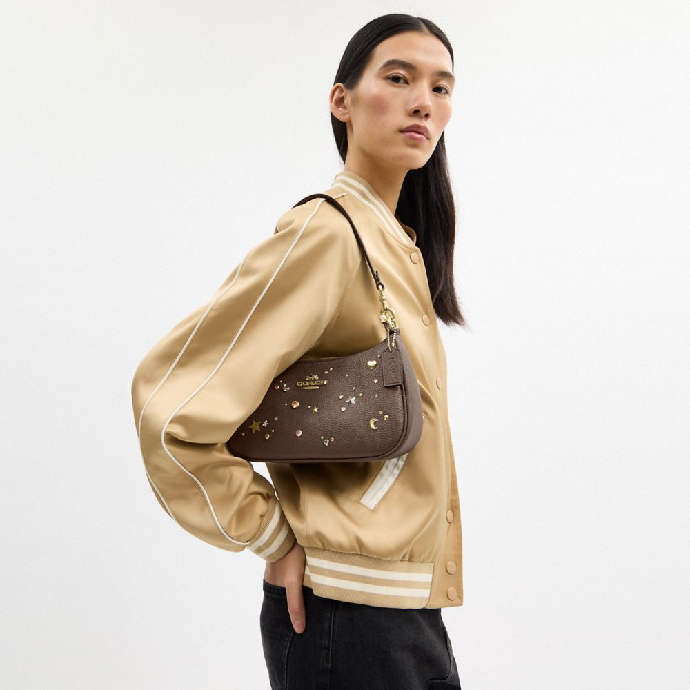 Coach Teri Shoulder Bag With Rivets Gold Dark Stone
