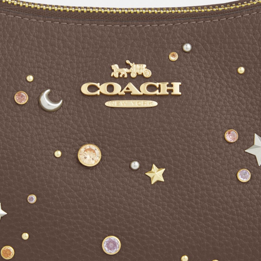 Coach Teri Shoulder Bag With Rivets Gold Dark Stone