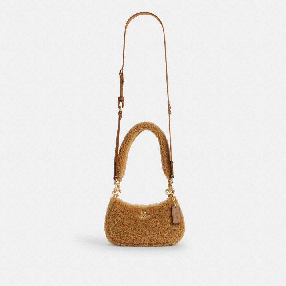 Coach Teri Mini Crossbody Bag In Shearling Gold Dark Natural Honey Brown