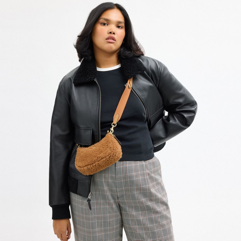 Coach Teri Mini Crossbody Bag In Shearling Gold Dark Natural Honey Brown