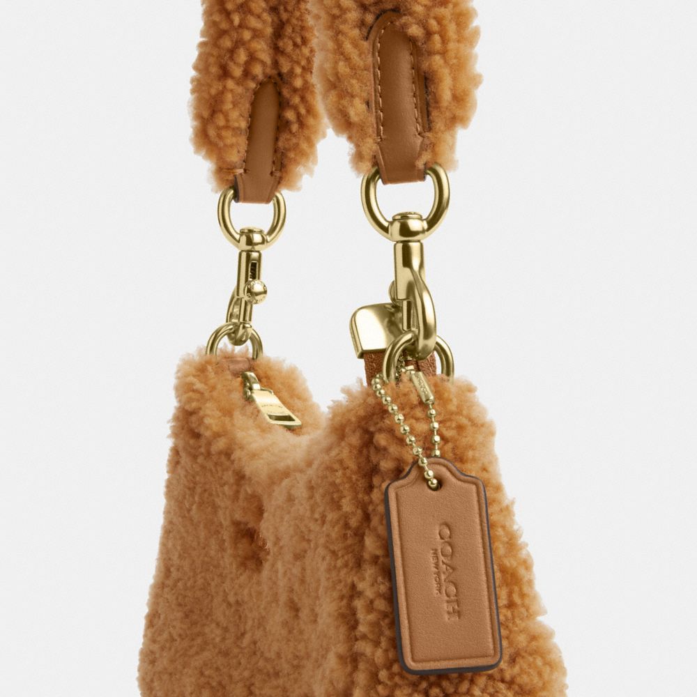 Coach Teri Mini Crossbody Bag In Shearling Gold Dark Natural Honey Brown
