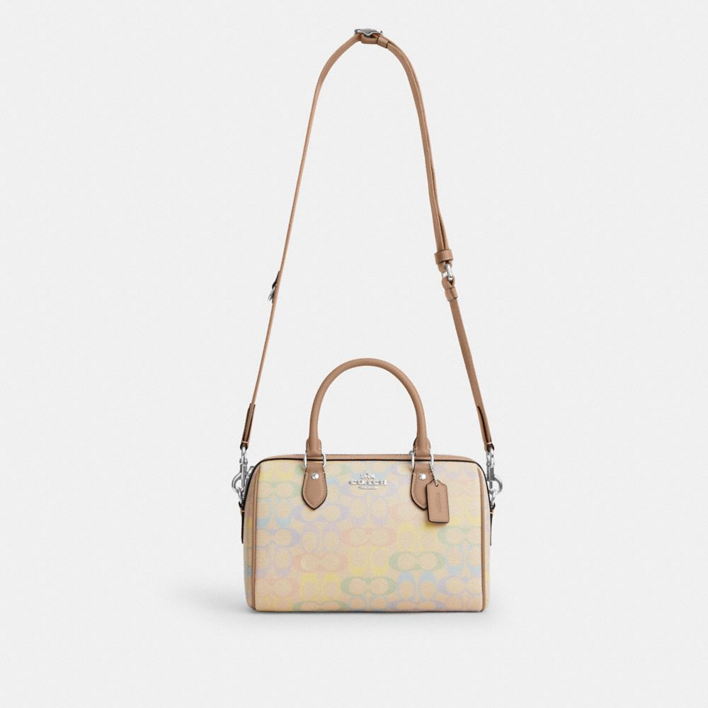 Coach Rowan Satchel Bag In Rainbow Signature Canvas Silver Sand Multi