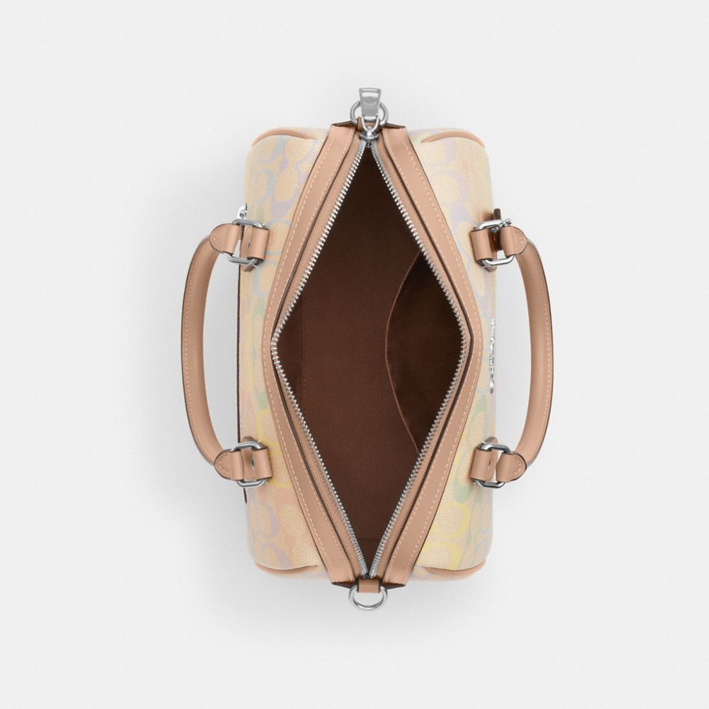 Coach Rowan Satchel Bag In Rainbow Signature Canvas Silver Sand Multi