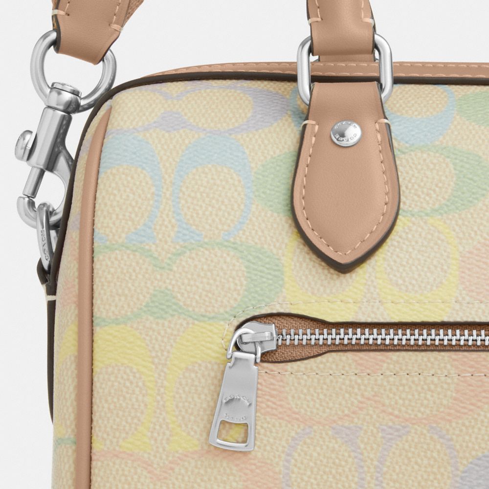 Coach Rowan Satchel Bag In Rainbow Signature Canvas Silver Sand Multi