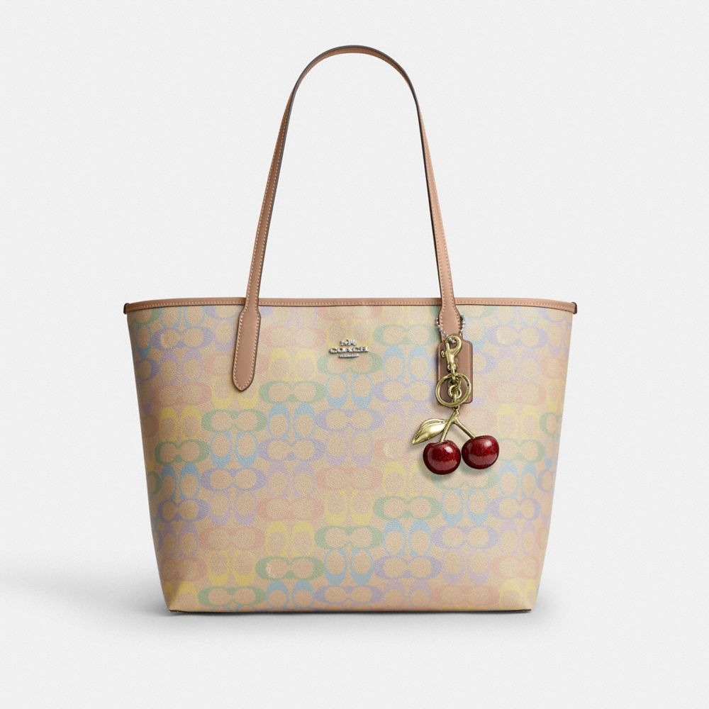 Coach City Tote Bag In Rainbow Signature Canvas Silver