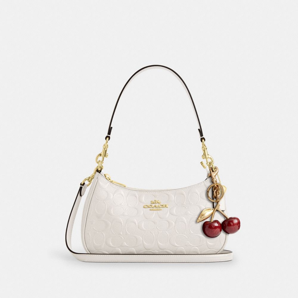 Coach Teri Shoulder Bag In Signature Leather With Heart Charm Gold Chalk