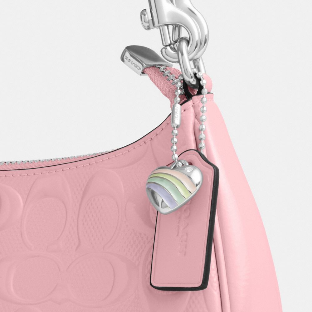 Coach Teri Shoulder Bag In Signature Leather With Heart Charm Silver Pink