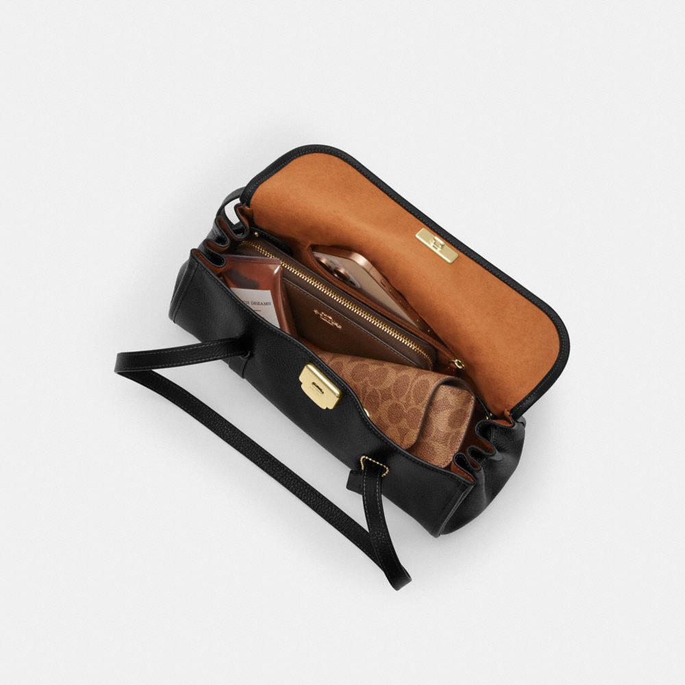 Coach Bridget Flap Shoulder Bag Gold Black