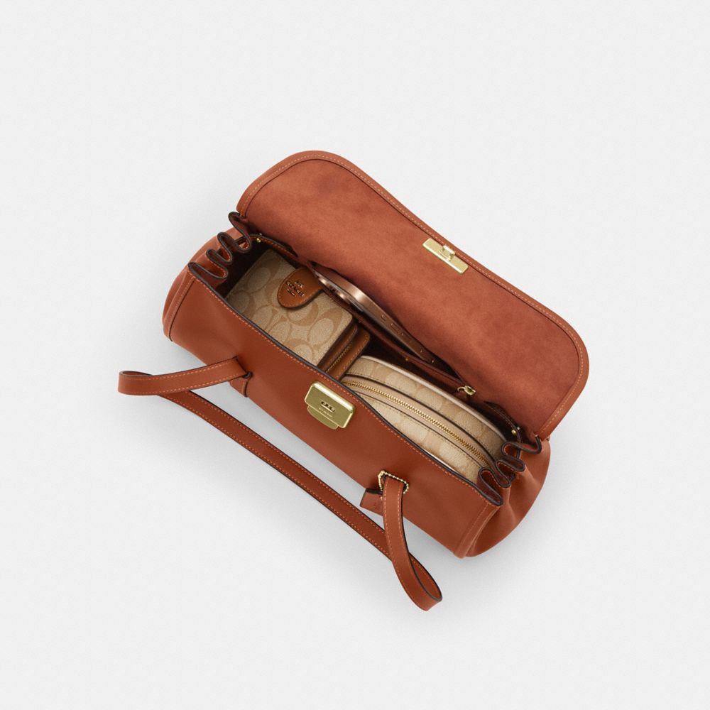 Coach Bridget Flap Shoulder Bag Gold Tan