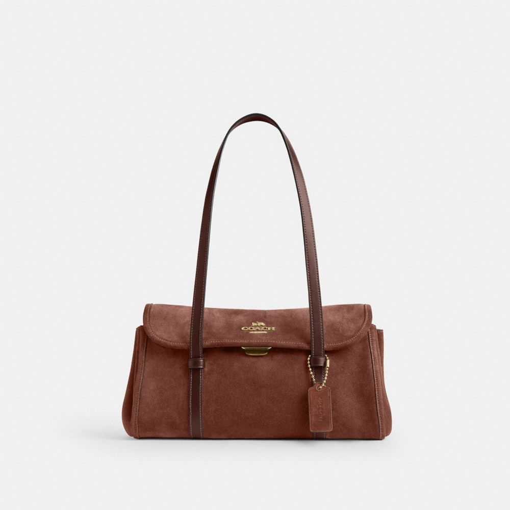 Coach Bridget Flap Shoulder Bag Gold Vintage Brown Maple