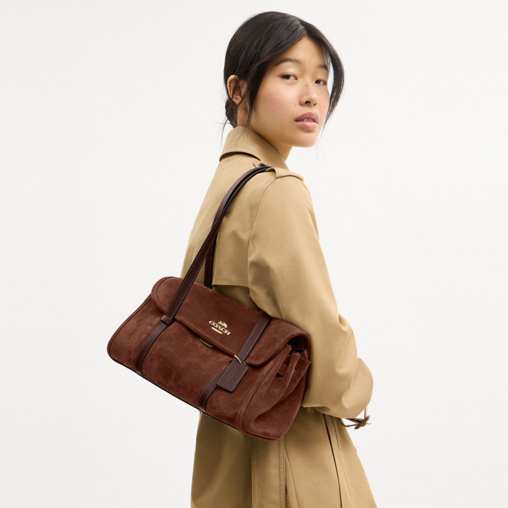 Coach Bridget Flap Shoulder Bag Gold Vintage Brown Maple