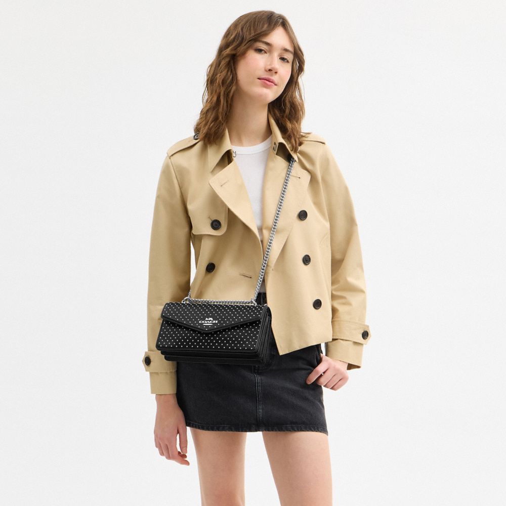 Coach Klare Envelope Crossbody Bag With Rivets Silver Black