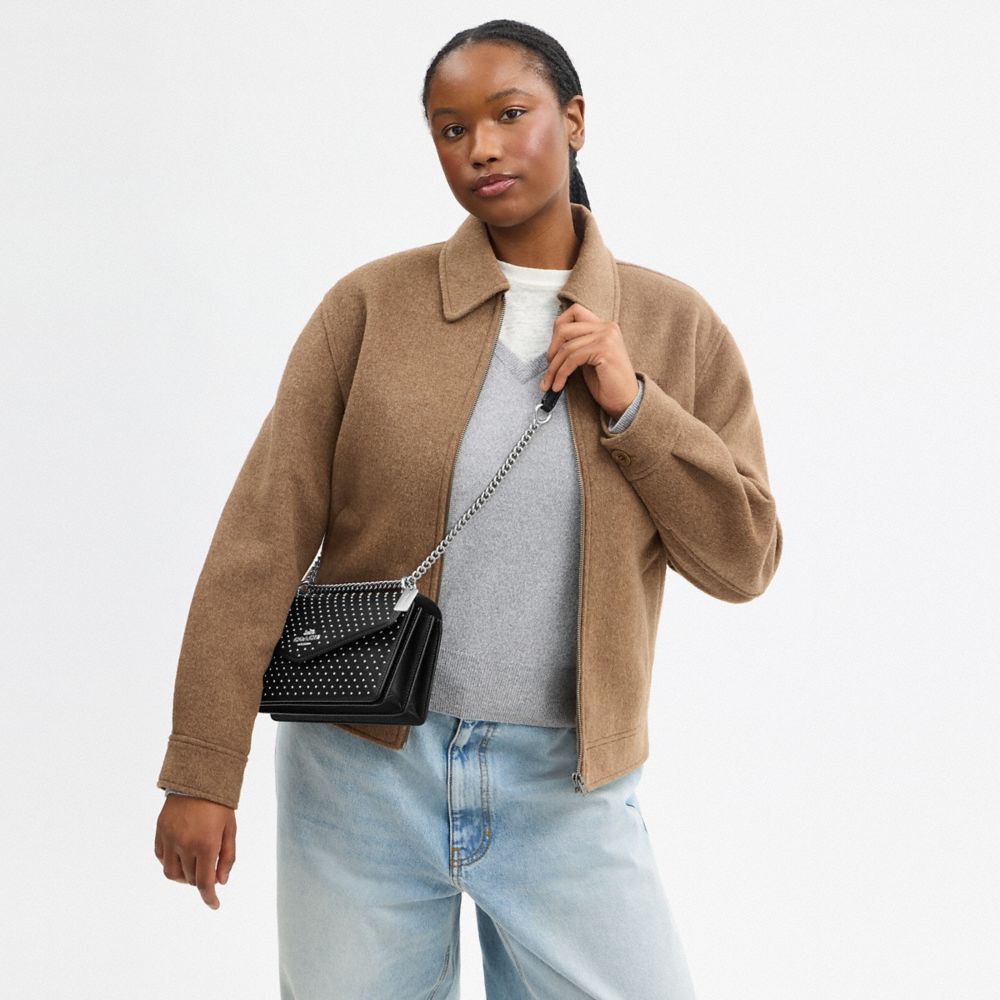 Coach Klare Envelope Crossbody Bag With Rivets Silver Black