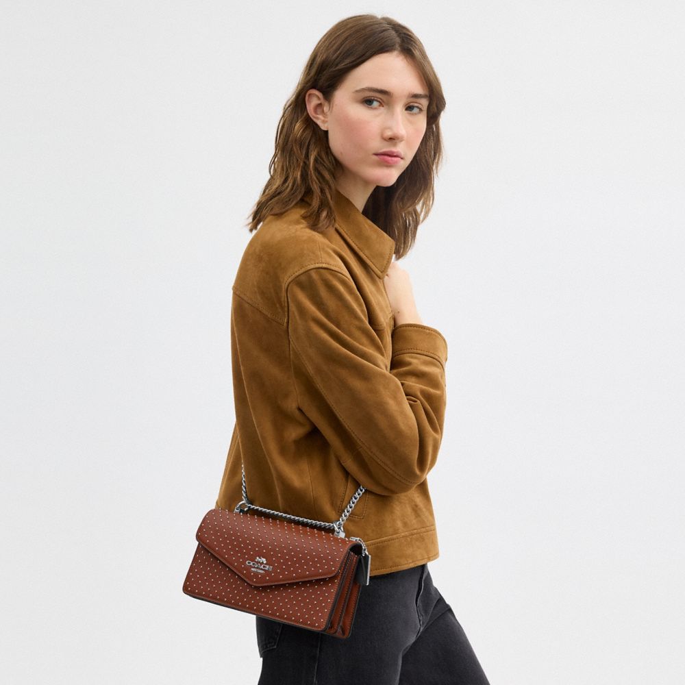 Coach Klare Envelope Crossbody Bag With Rivets Silver Pecan
