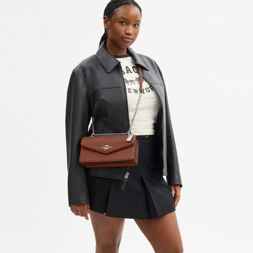 Coach Klare Envelope Crossbody Bag With Rivets Silver Pecan
