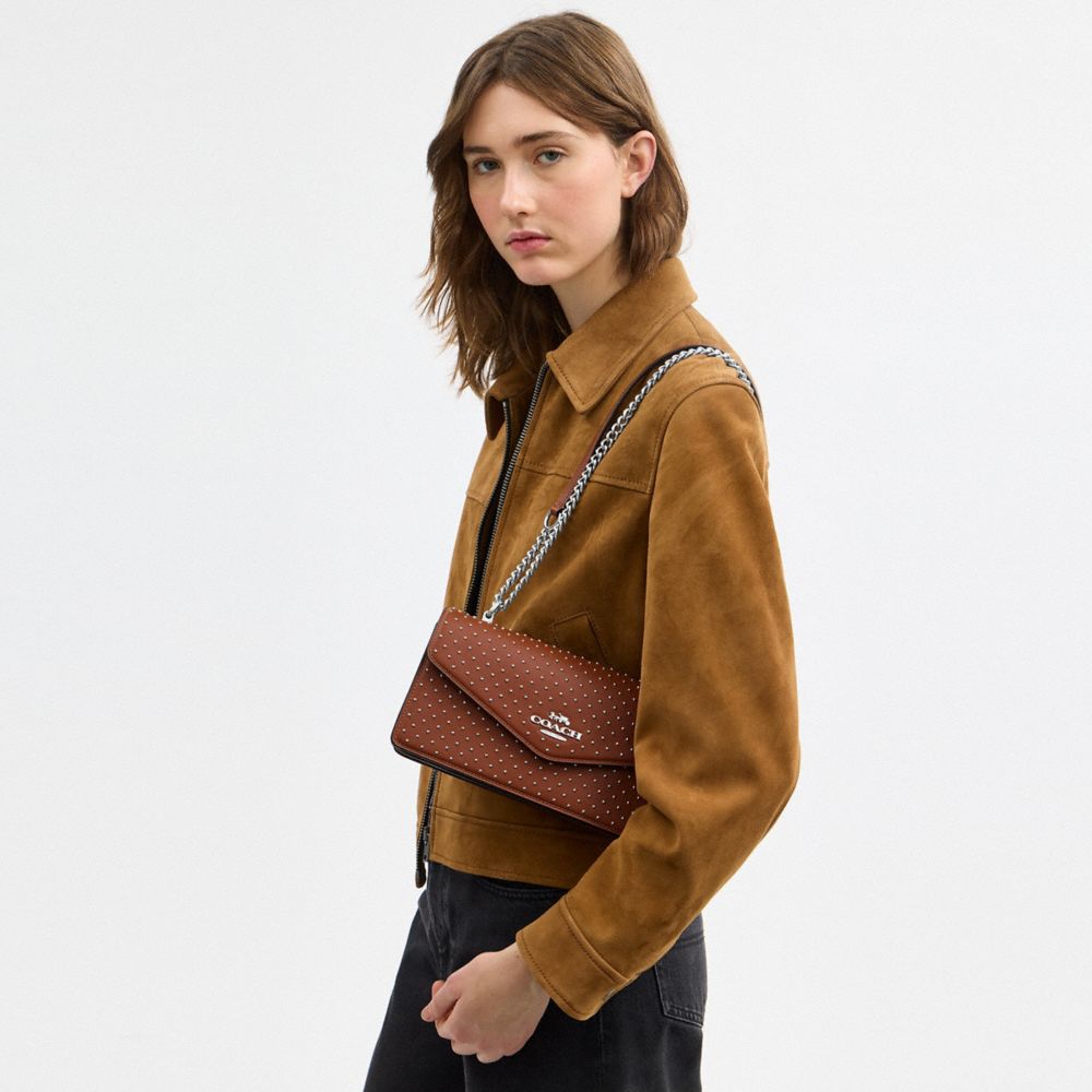Coach Klare Envelope Crossbody Bag With Rivets Silver Pecan