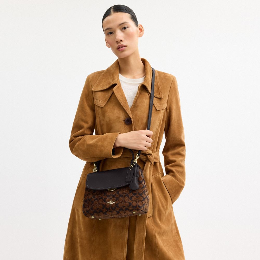 Coach Emory Top Handle Bag In Signature Chenille Gold Truffle