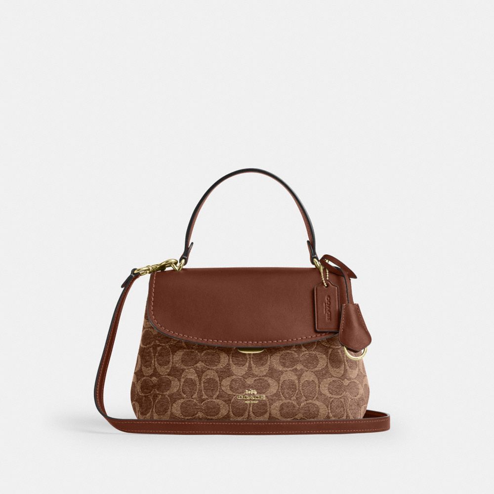 Coach Emory Top Handle Bag In Signature Chenille Gold Light Khaki Vintage Brown