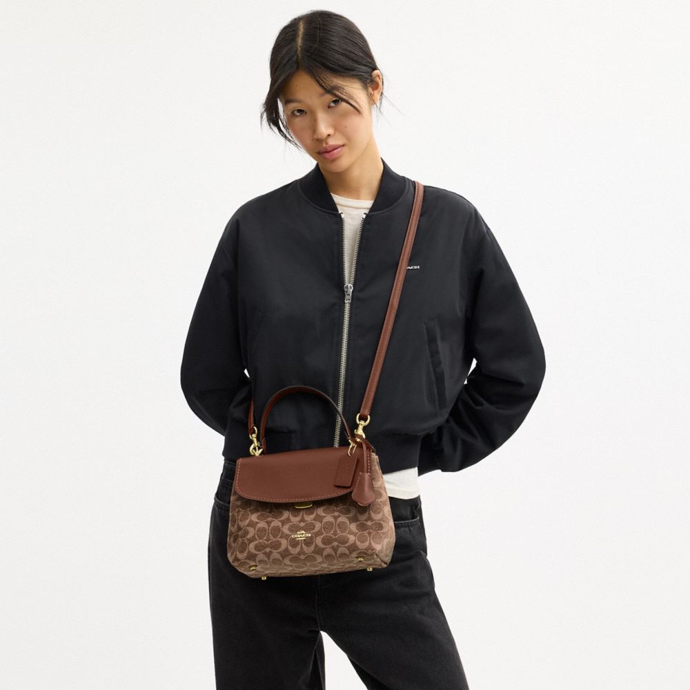 Coach Emory Top Handle Bag In Signature Chenille Gold Light Khaki Vintage Brown
