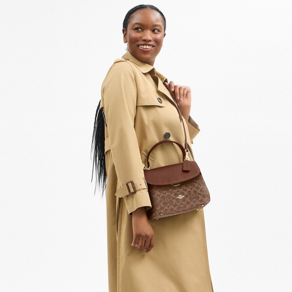 Coach Emory Top Handle Bag In Signature Chenille Gold Light Khaki Vintage Brown