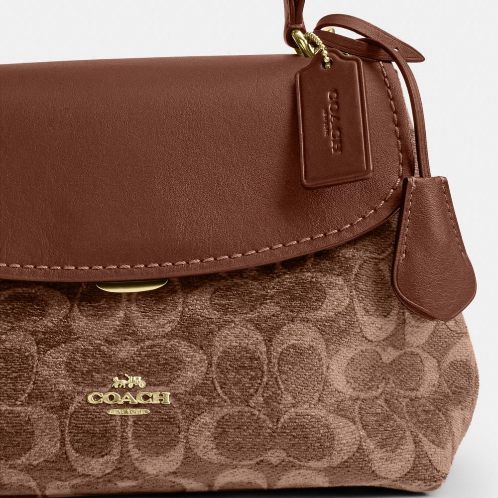 Coach Emory Top Handle Bag In Signature Chenille Gold Light Khaki Vintage Brown