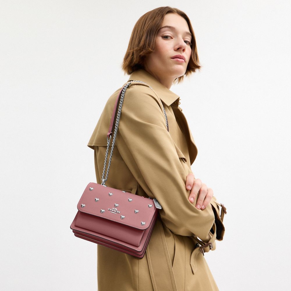 Coach Mini Klare Crossbody Bag With Heart Rivets Silver Peony