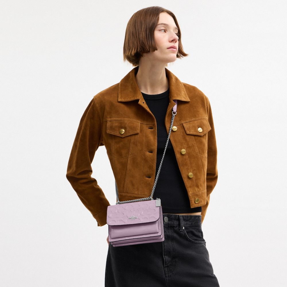 Coach Mini Klare Crossbody Bag In Signature Leather Silver Light Violet