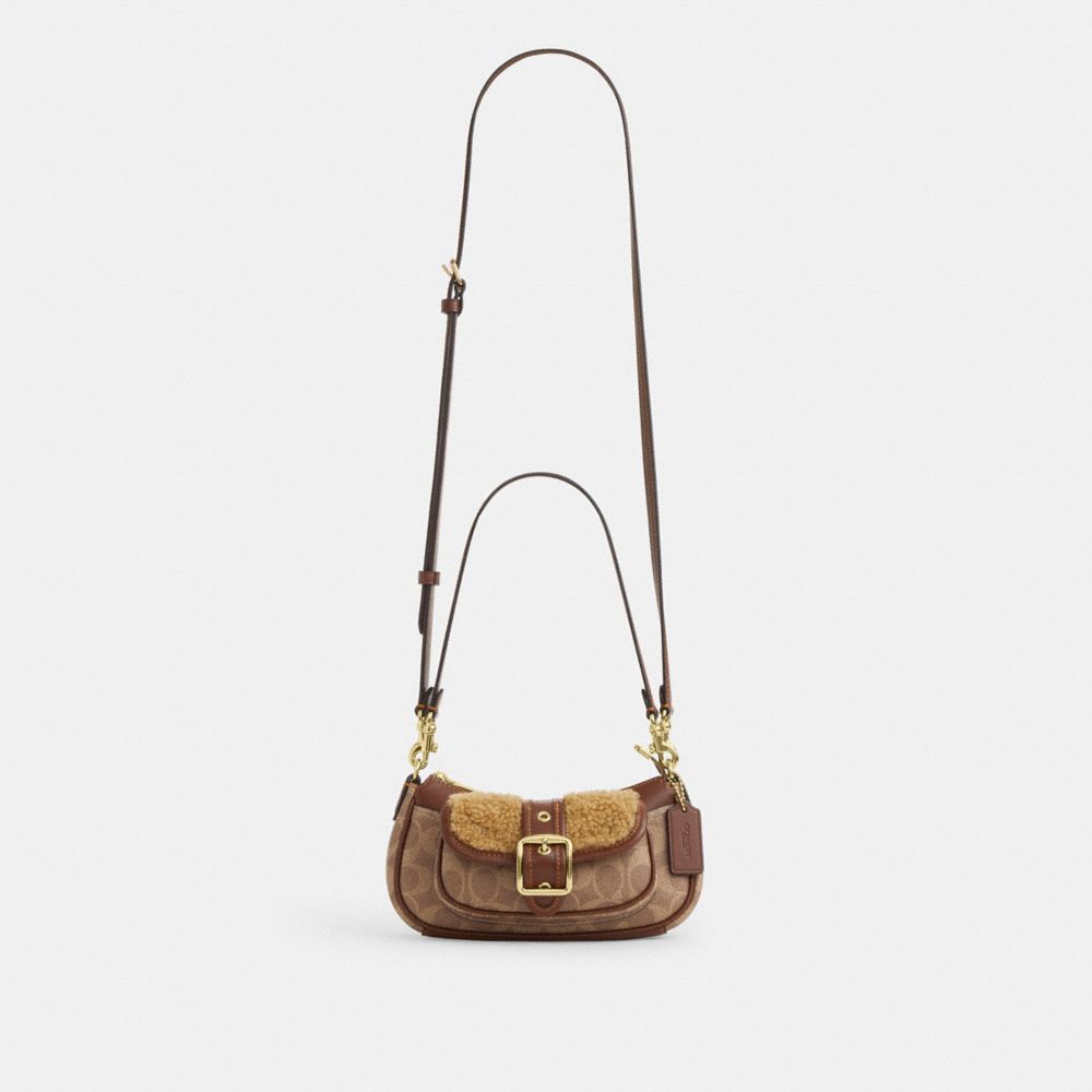 Coach Ashton Mini Shoulder Bag In Signature Canvas Gold Tan Vintage Brown