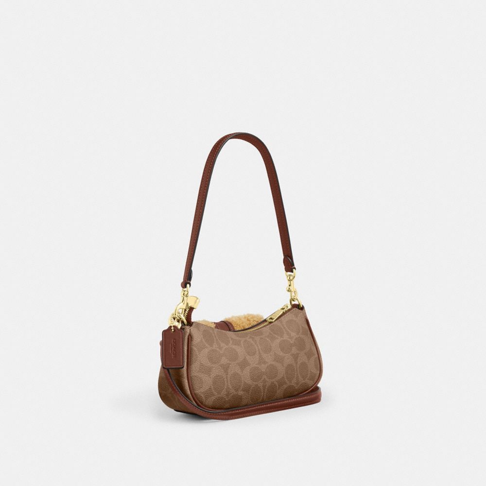 Coach Ashton Mini Shoulder Bag In Signature Canvas Gold Tan Vintage Brown