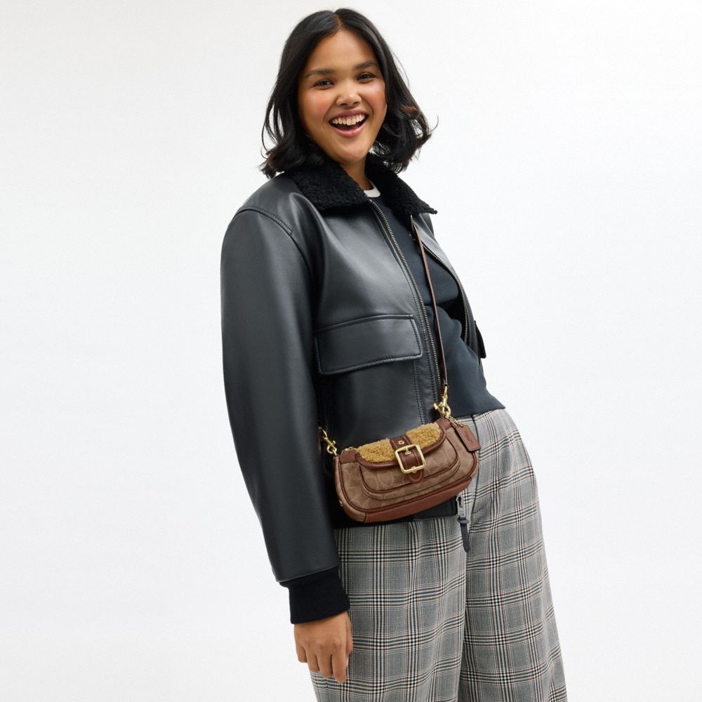 Coach Ashton Mini Shoulder Bag In Signature Canvas Gold Tan Vintage Brown