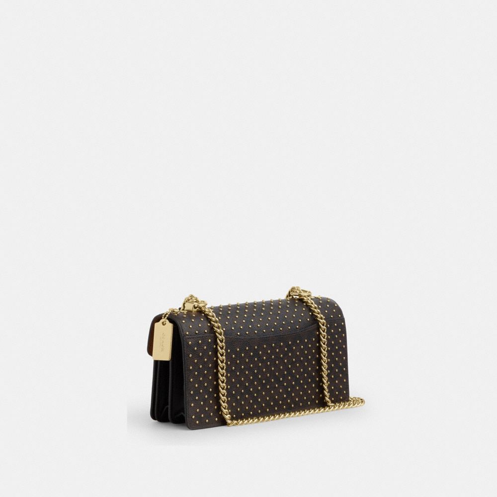 Coach Klare Envelope Crossbody Bag In Signature Canvas With Rivets Gold Walnut Black Multi