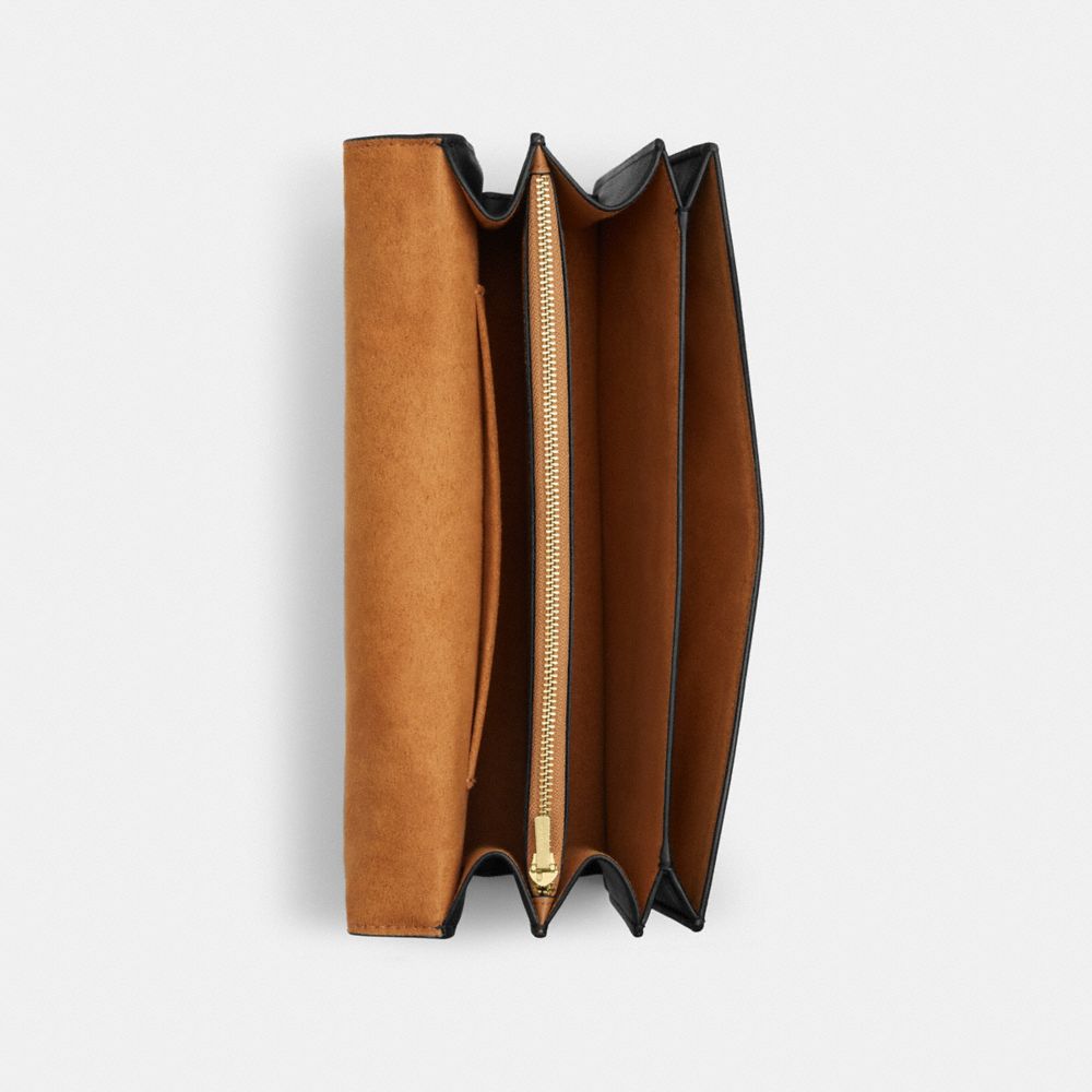 Coach Klare Envelope Crossbody Bag In Signature Canvas With Rivets Gold Walnut Black Multi