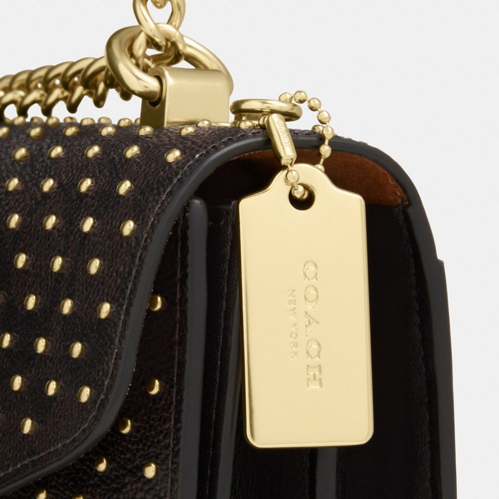 Coach Klare Envelope Crossbody Bag In Signature Canvas With Rivets Gold Walnut Black Multi