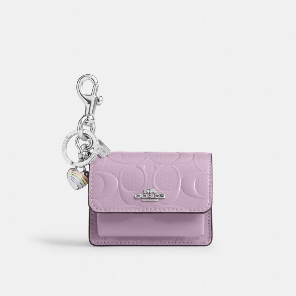 Coach Klare Bag Charm In Signature Leather With Heart Charm Silver Light Violet