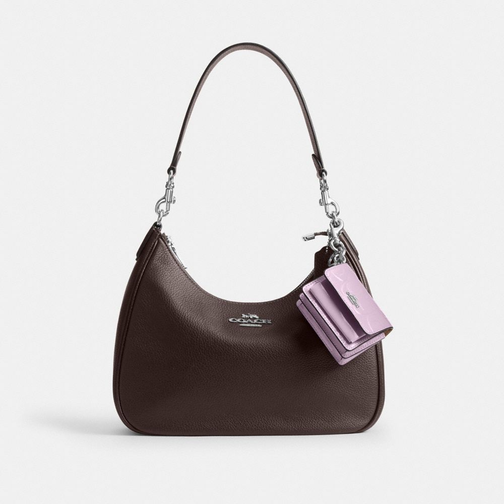 Coach Klare Bag Charm In Signature Leather With Heart Charm Silver Light Violet