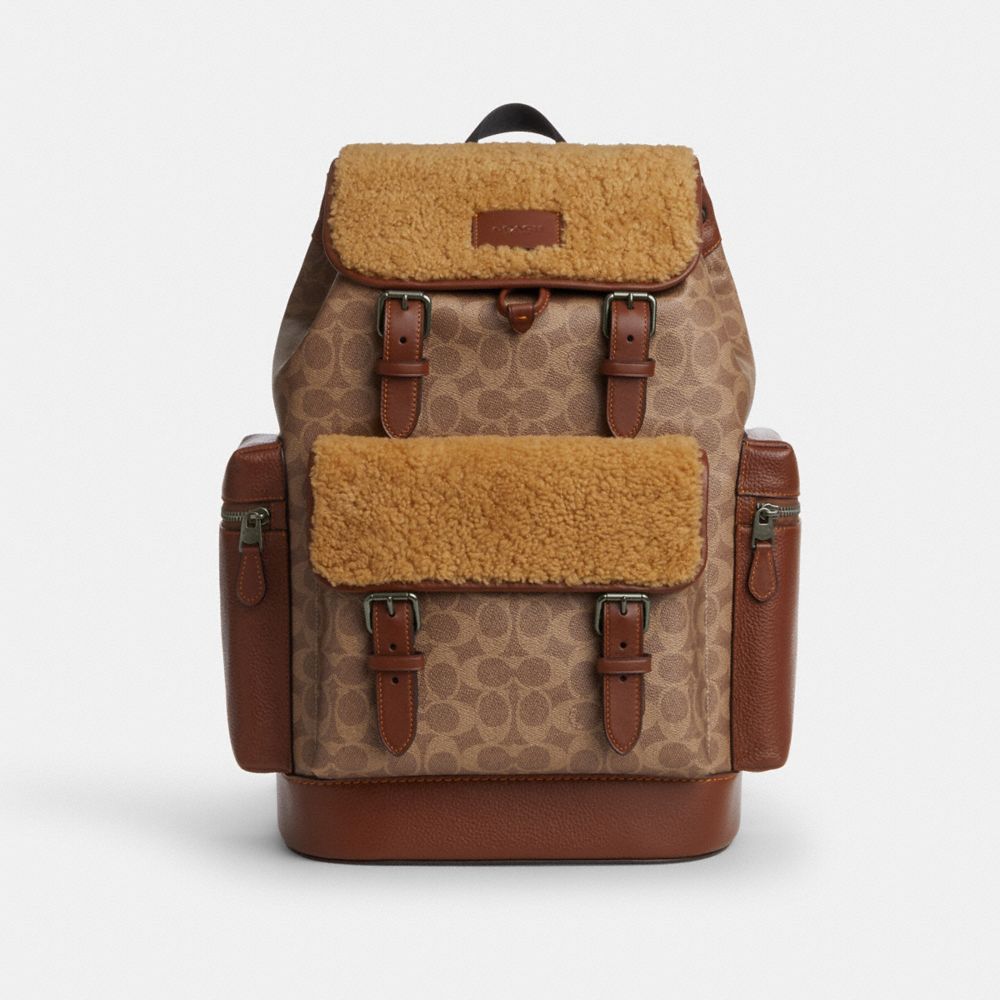 Coach Sprint Backpack In Signature Canvas Gunmetal Tan Vintage Brown