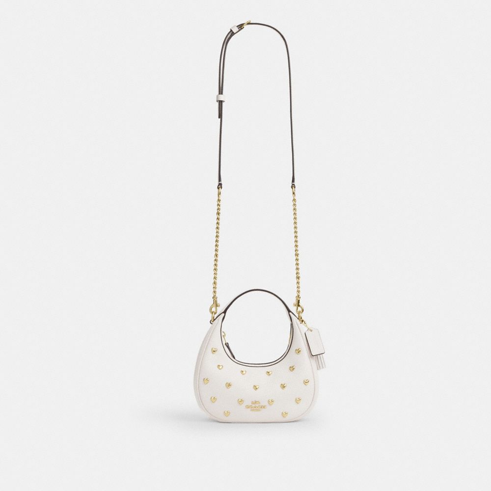 Coach Carmen Mini Crossbody Bag With Heart Rivets Gold Chalk