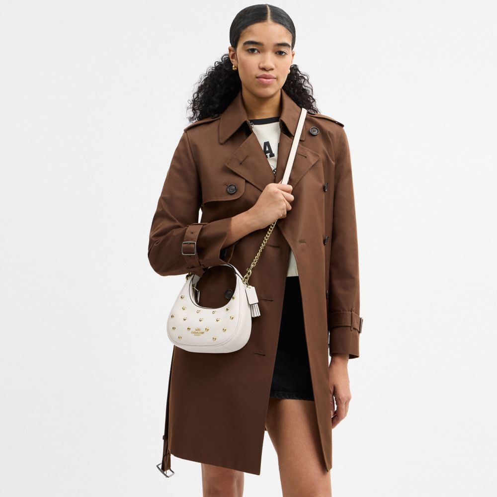 Coach Carmen Mini Crossbody Bag With Heart Rivets Gold Chalk