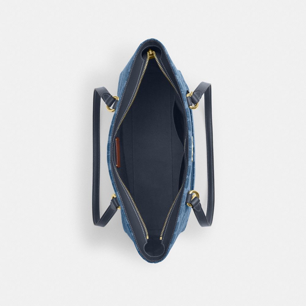 Coach Station Tote Bag In Signature Denim Gold Indigo