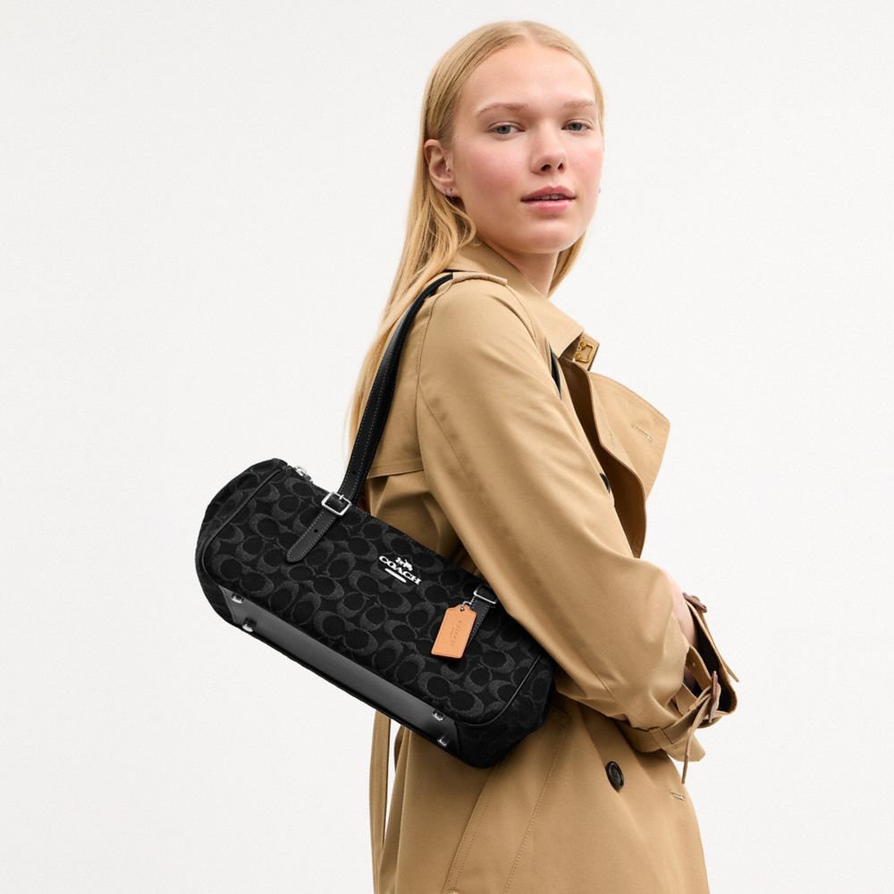 Coach Asher Shoulder Bag In Signature Denim Silver Black