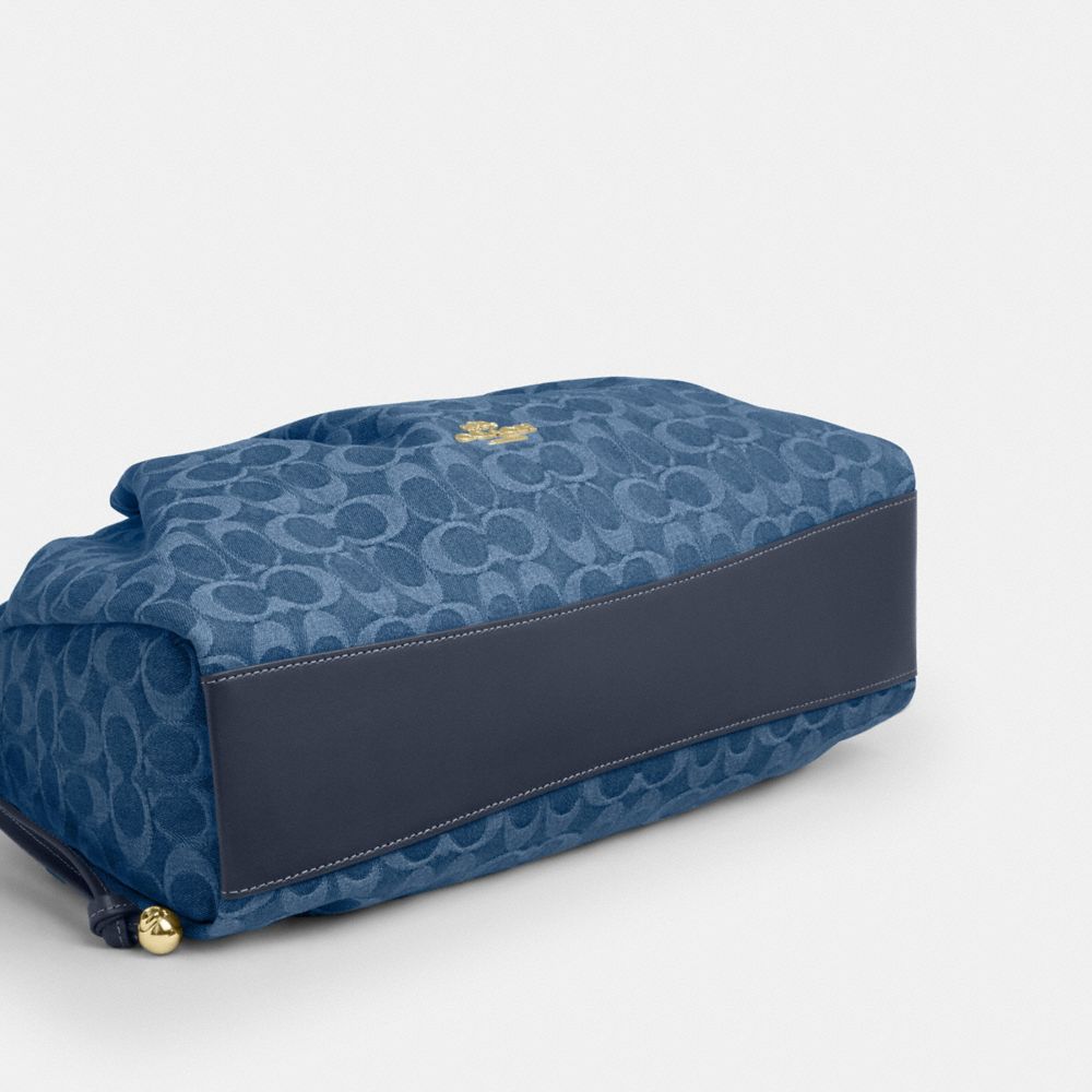 Coach Faye Large Shoulder Bag In Signature Denim Gold Indigo
