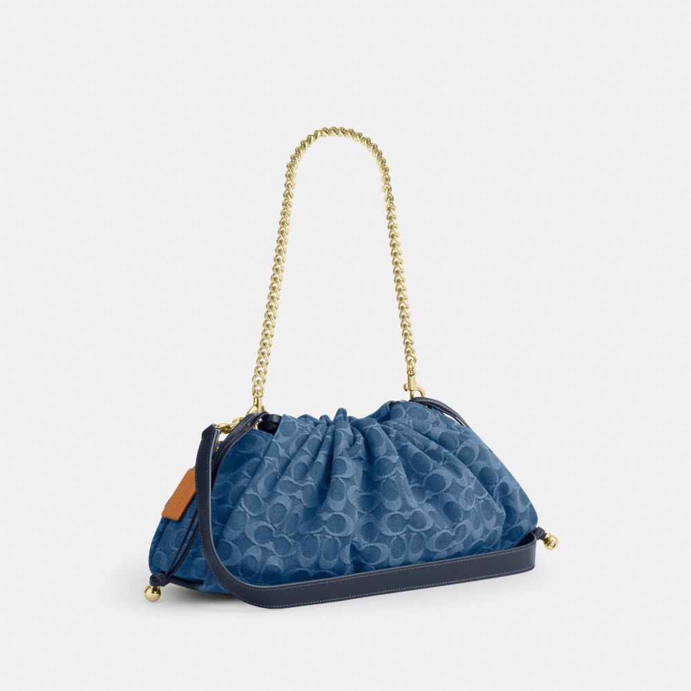 Coach Faye Large Shoulder Bag In Signature Denim Gold Indigo