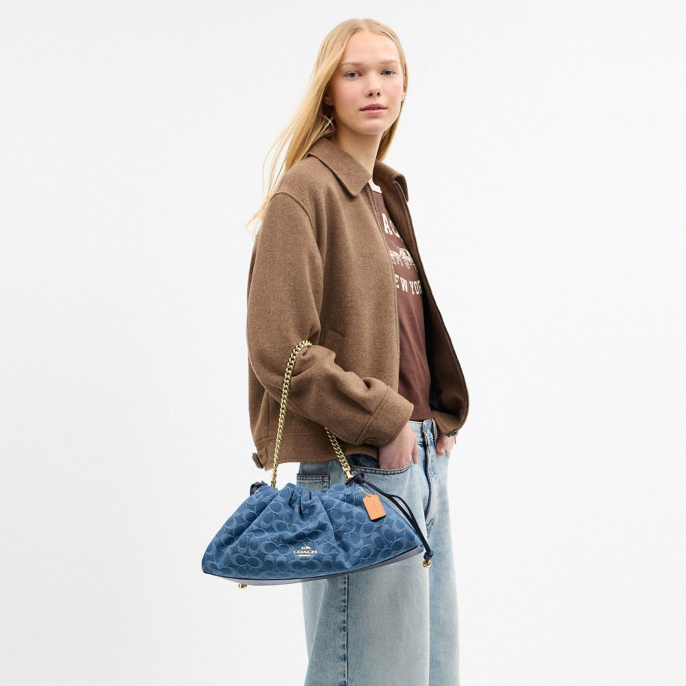 Coach Faye Large Shoulder Bag In Signature Denim Gold Indigo
