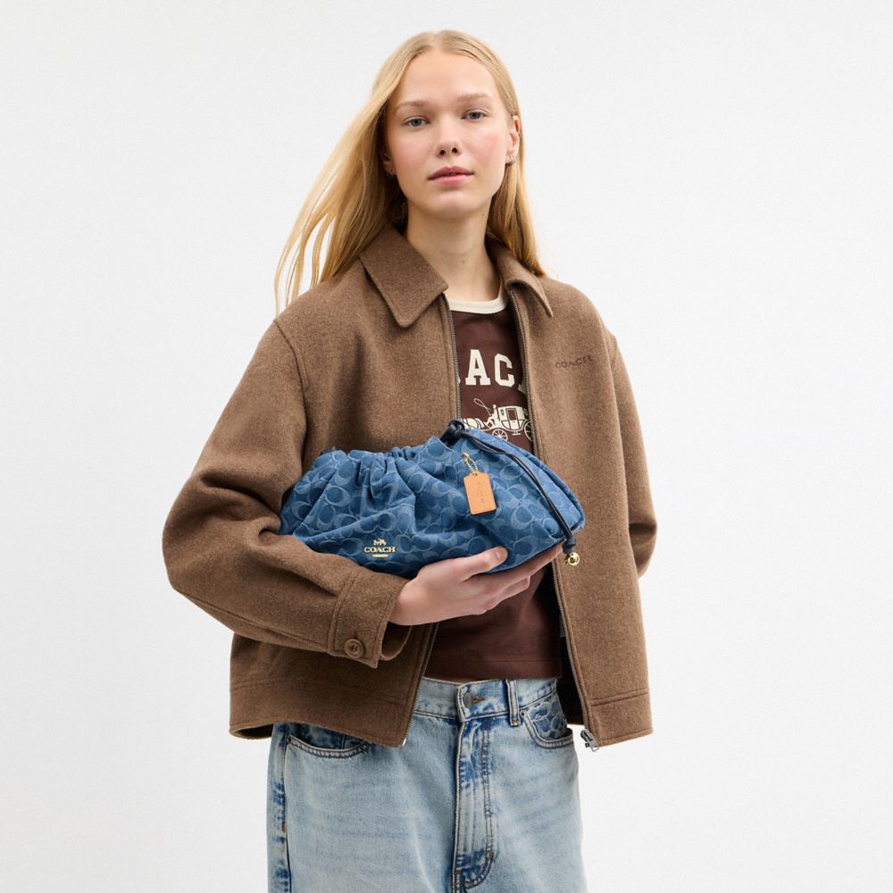 Coach Faye Large Shoulder Bag In Signature Denim Gold Indigo