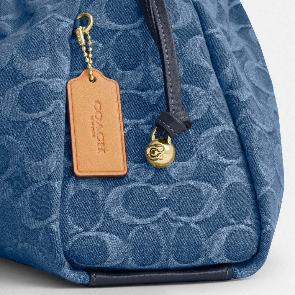 Coach Faye Large Shoulder Bag In Signature Denim Gold Indigo