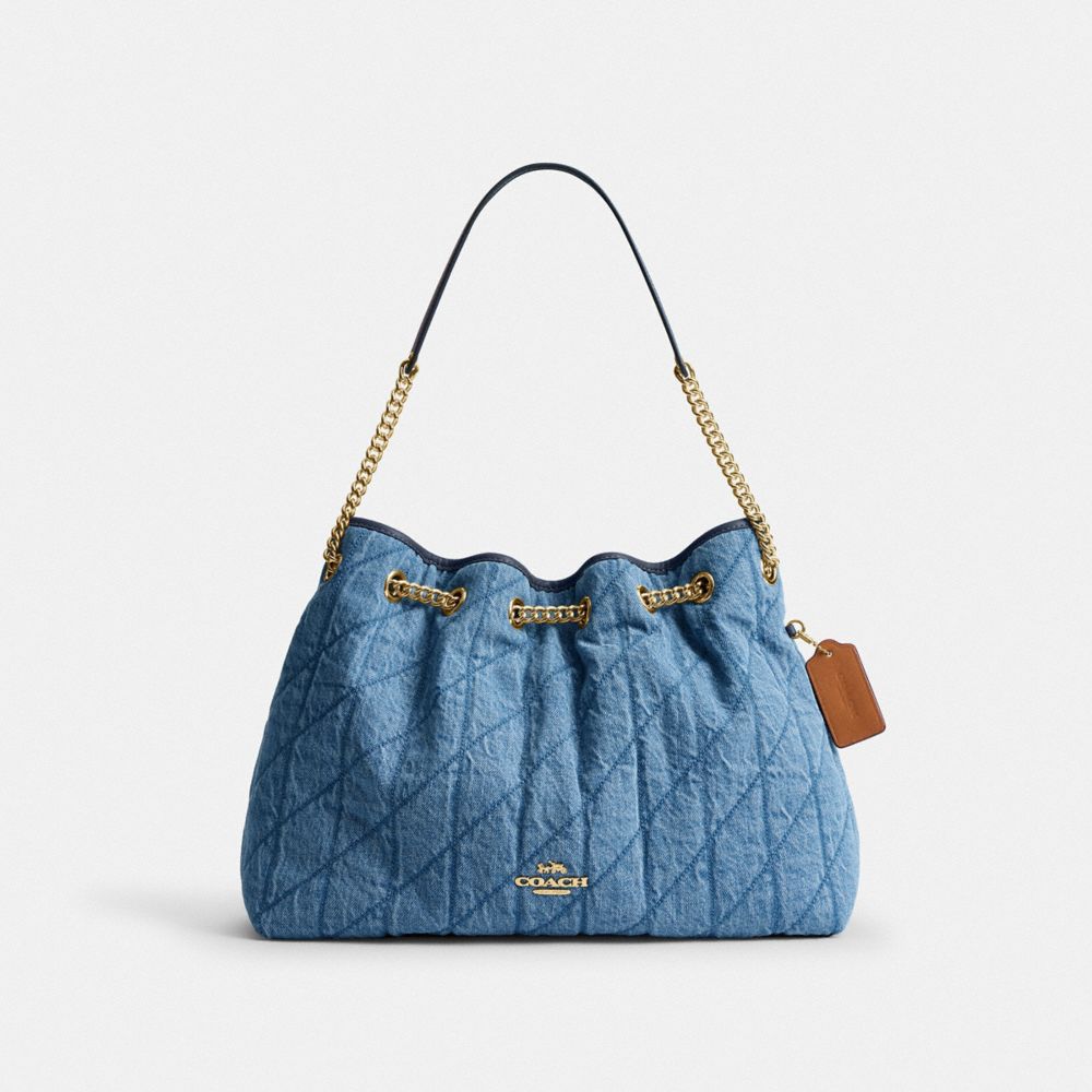 Coach Evelyn Shoulder Bag In Regenerative Cotton With Quilting Gold Indigo