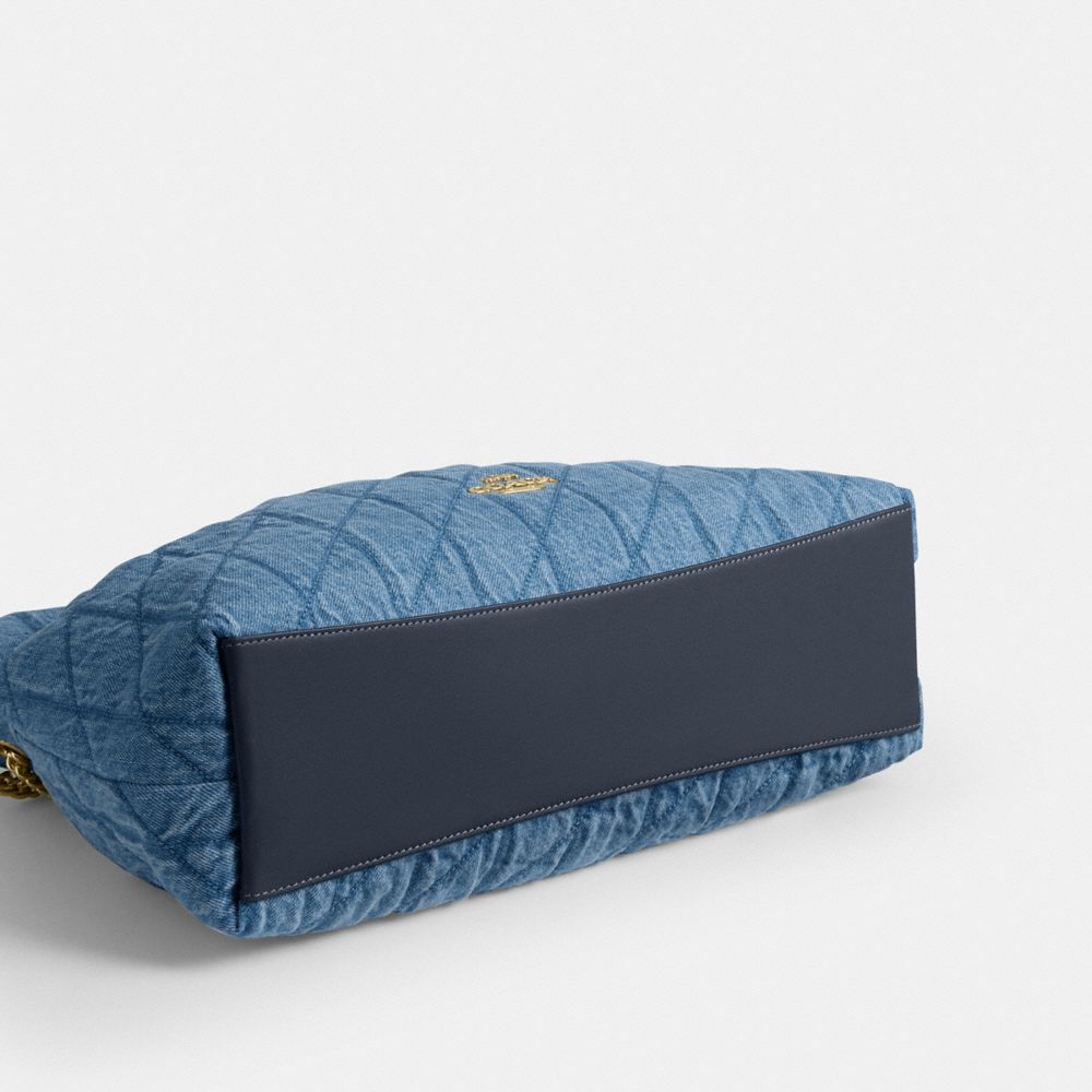 Coach Evelyn Shoulder Bag In Regenerative Cotton With Quilting Gold Indigo