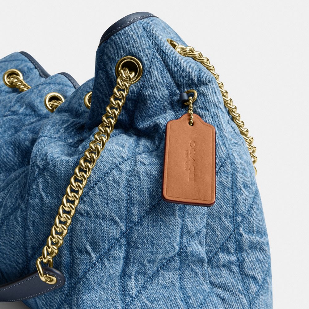 Coach Evelyn Shoulder Bag In Regenerative Cotton With Quilting Gold Indigo