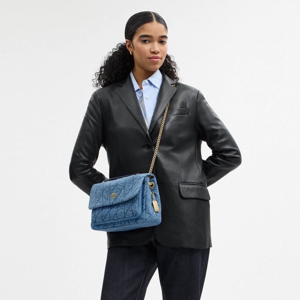 Coach Elodie Crossbody Bag In Regenerative Cotton With Quilting Gold Indigo